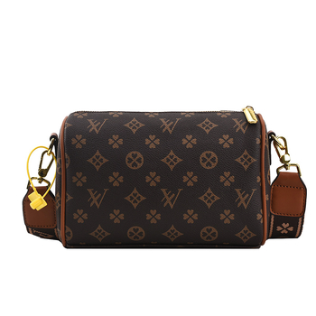 Geantă crossbody pentru femei cu imprimeu floral vintage, model nou 2023, stil european și american, curea lată, rucsac cilindric.