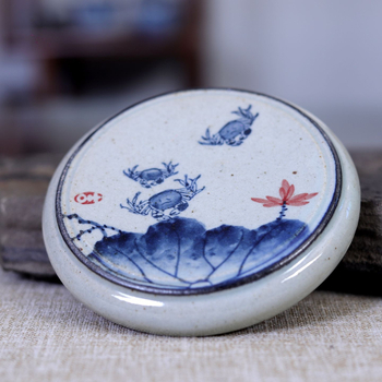 Set ceramic de ceai Yizi Tao Kung Fu cu suport rotund solid pentru capac, suport de ceai pictat manual și caligrafie Lanting Xu