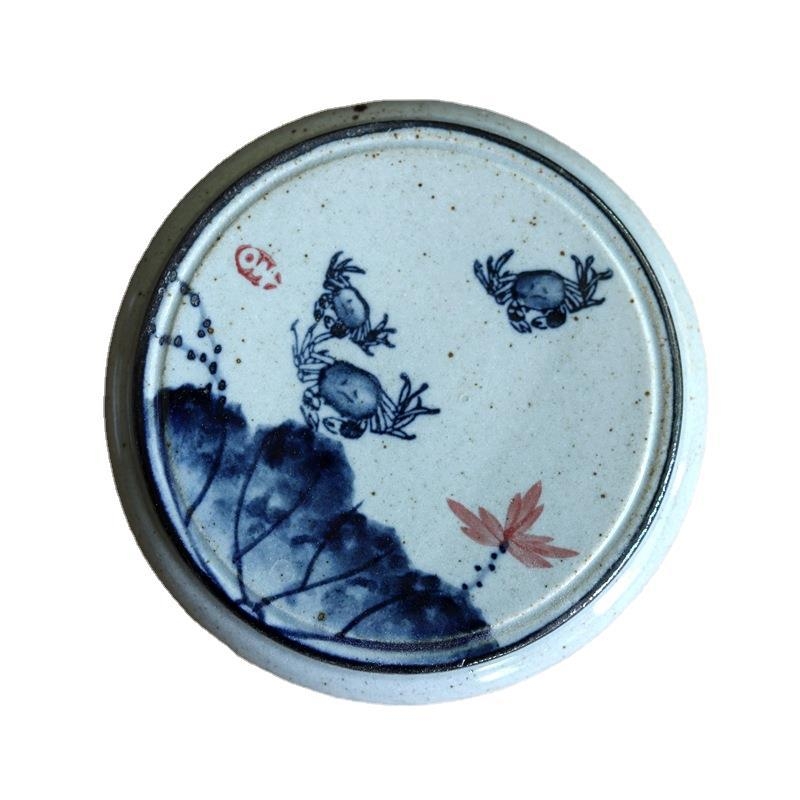 Set ceramic de ceai Yizi Tao Kung Fu cu suport rotund solid pentru capac, suport de ceai pictat manual și caligrafie Lanting Xu