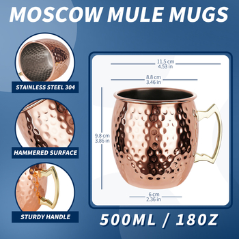 Pahar Mule ciocănit din oțel inoxidabil 304, 500 ml, pahar de cocktail