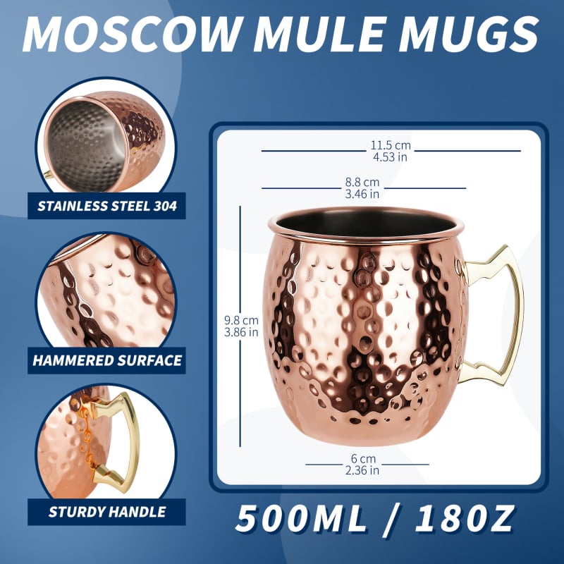 Pahar Mule ciocănit din oțel inoxidabil 304, 500 ml, pahar de cocktail