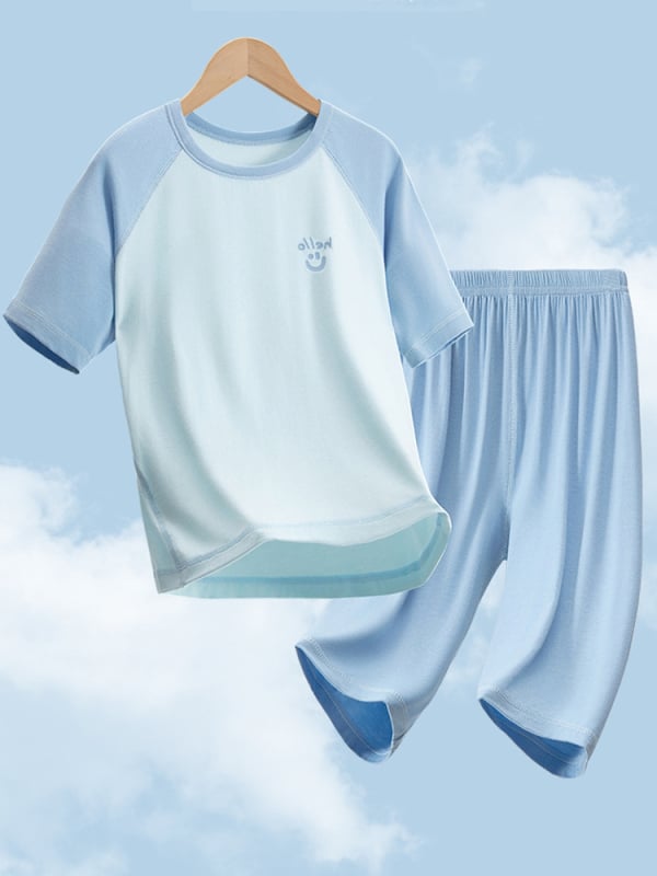 Set pijamale pentru copii din modal, cu ice-silk, vară, mâneci scurte, unisex