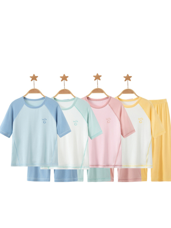 Set pijamale pentru copii din modal, cu ice-silk, vară, mâneci scurte, unisex