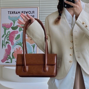 Geantă de damă din PU, stil coreean 2025, design retro la modă, geantă de umăr cu bretea crossbody