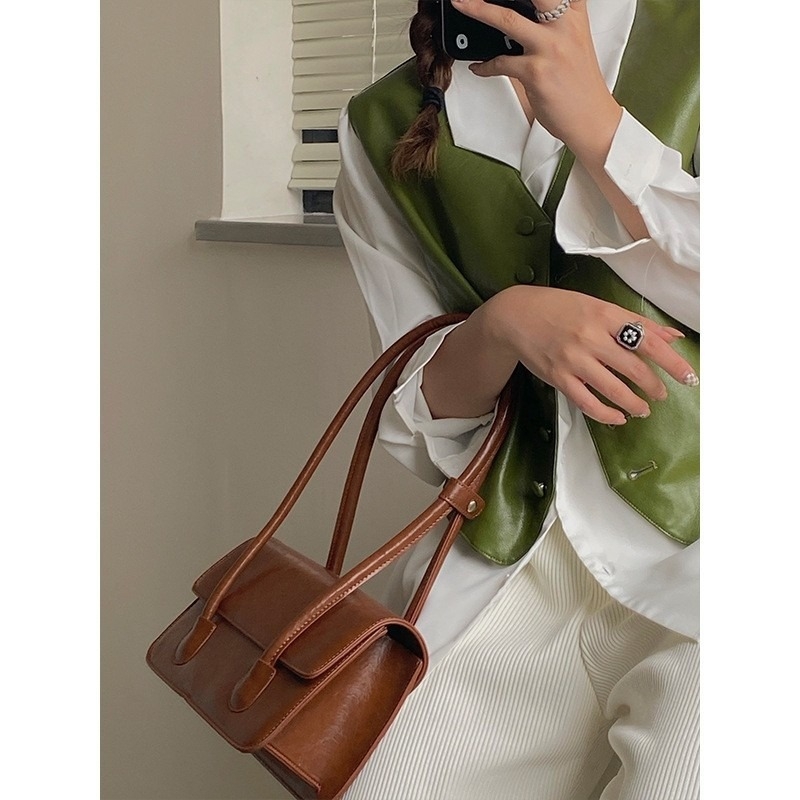 Geantă de damă din PU, stil coreean 2025, design retro la modă, geantă de umăr cu bretea crossbody