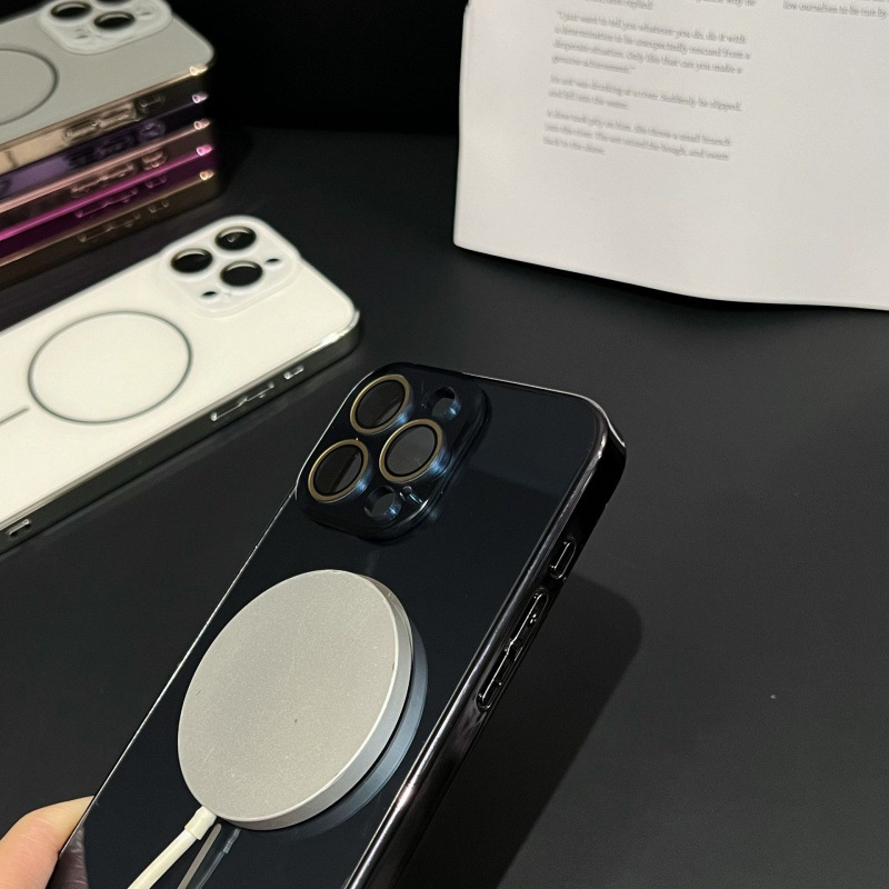 Lentilă din sticlă minimalistă cu inel magnetic electroplacat subțire pentru iPhone 14/13, 15 și 16 Pro Max