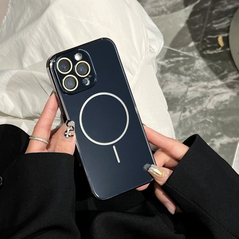 Lentilă din sticlă minimalistă cu inel magnetic electroplacat subțire pentru iPhone 14/13, 15 și 16 Pro Max