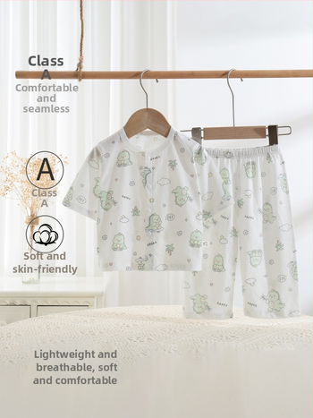 Set de vară pentru copii din bumbac 100%, două piese, unisex, cardigan subțire și pijama, Clasa A