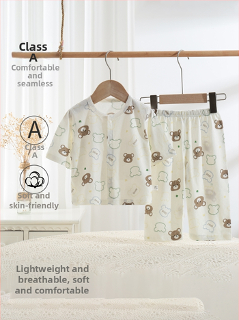 Set de vară pentru copii din bumbac 100%, două piese, unisex, cardigan subțire și pijama, Clasa A