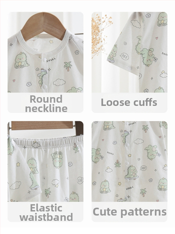 Set de vară pentru copii din bumbac 100%, două piese, unisex, cardigan subțire și pijama, Clasa A