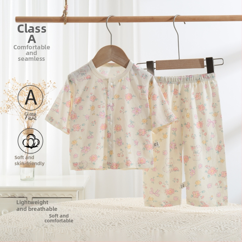 Set de vară pentru copii din bumbac 100%, două piese, unisex, cardigan subțire și pijama, Clasa A