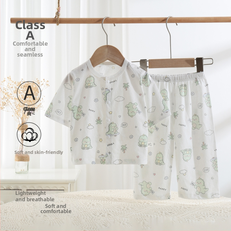 Set de vară pentru copii din bumbac 100%, două piese, unisex, cardigan subțire și pijama, Clasa A