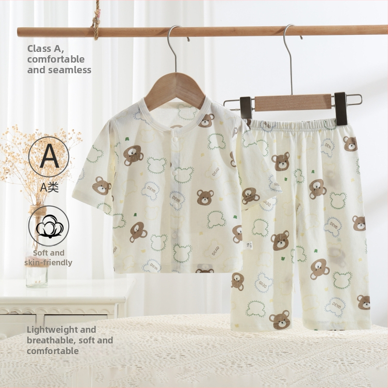 Set de vară pentru copii din bumbac 100%, două piese, unisex, cardigan subțire și pijama, Clasa A