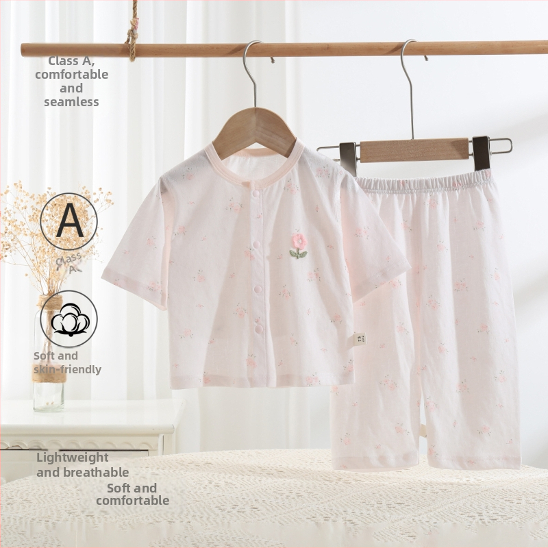 Set de vară pentru copii din bumbac 100%, două piese, unisex, cardigan subțire și pijama, Clasa A