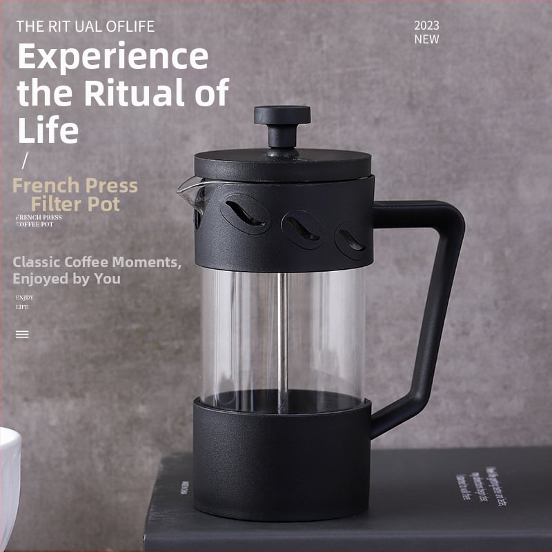 Yi Xing Ceainic din borosilicat rezistent la căldură cu capac înalt și presă din oțel inoxidabil stil French press pentru cafea