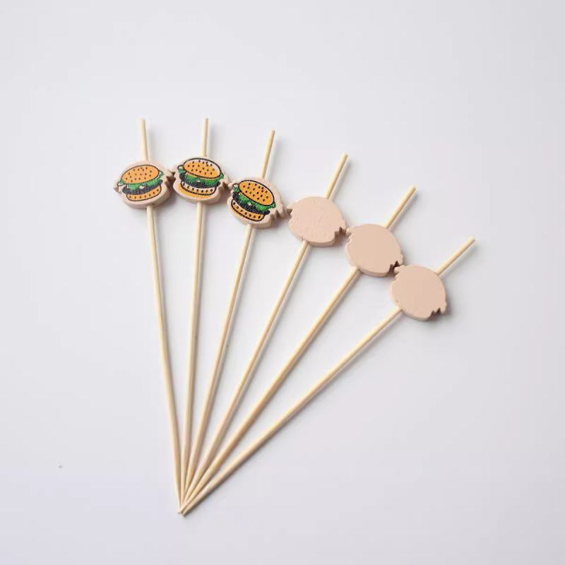 Frigărui de unică folosință din bambus pentru cocktailuri, cu design hamburger și ursuleț desen animat, 100 buc./pungă