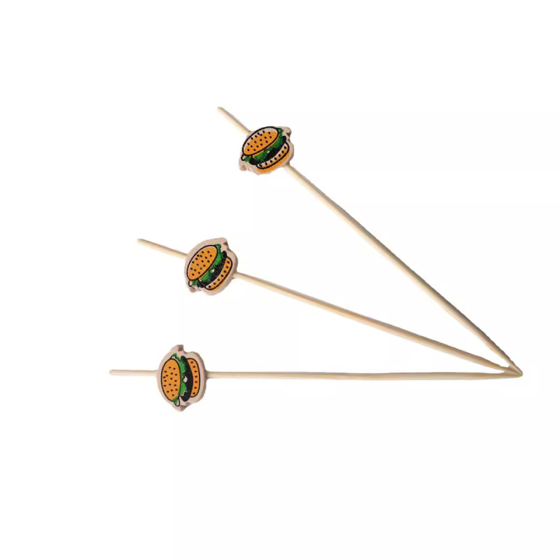 Frigărui de unică folosință din bambus pentru cocktailuri, cu design hamburger și ursuleț desen animat, 100 buc./pungă