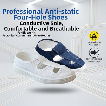 Pantofi antipstatic cu patru orificii, talpă PVC, respirabili, fără miros pentru spații curate în industriile alimentară și farmaceutică