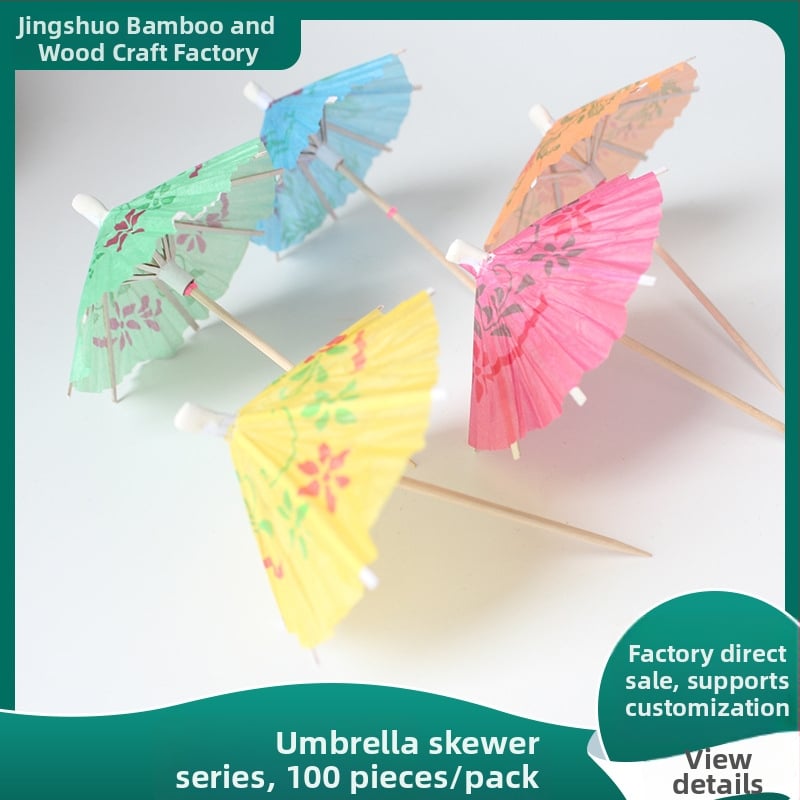 Știfturi de bambus de unică folosință, cu formă de umbrelă, 100 bucăți per ambalaj, pentru fructe și cocktailuri, grosime 2 mm, dimensiuni variate
