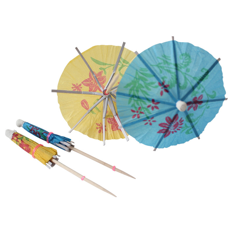Știfturi de bambus de unică folosință, cu formă de umbrelă, 100 bucăți per ambalaj, pentru fructe și cocktailuri, grosime 2 mm, dimensiuni variate