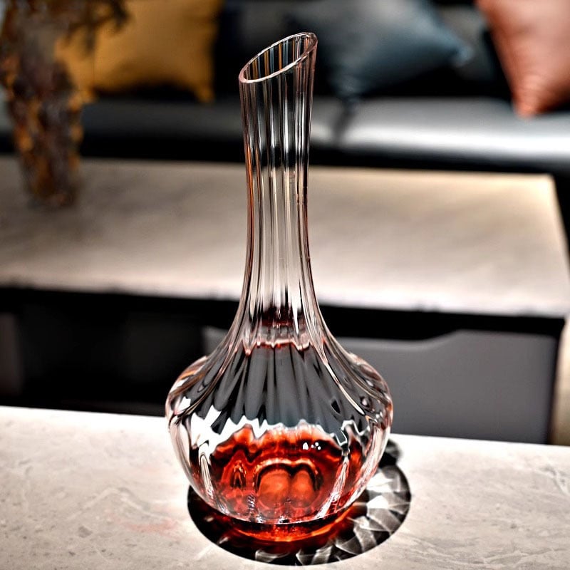 Decantor de vin roșu din cristal, stil cascadă, design european, robinet de turnare cu margine dreaptă, 1000 ml