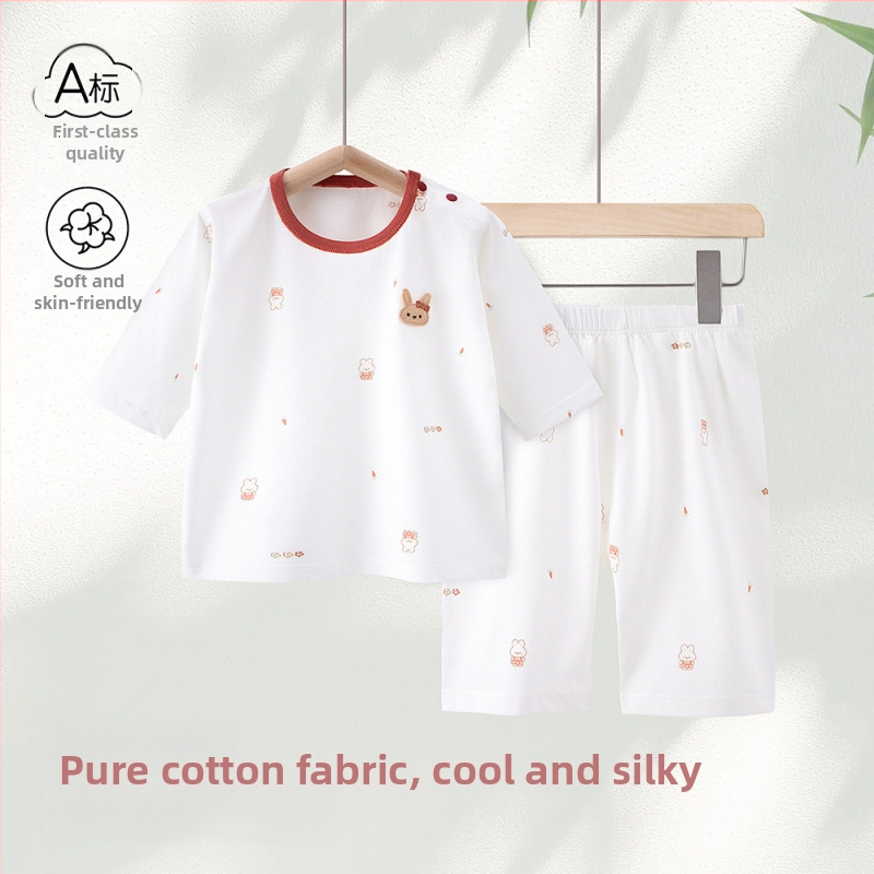 Set de vară pentru fete din bumbac 100%: tricou cu mânecă scurtă și pantaloni scurți, haine pentru acasă