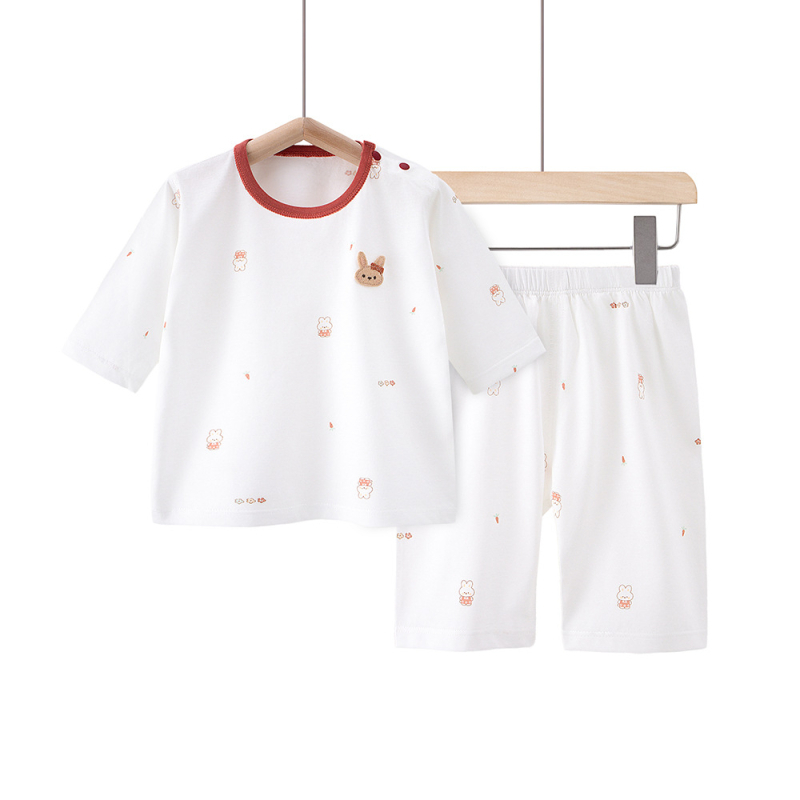 Set de vară pentru fete din bumbac 100%: tricou cu mânecă scurtă și pantaloni scurți, haine pentru acasă
