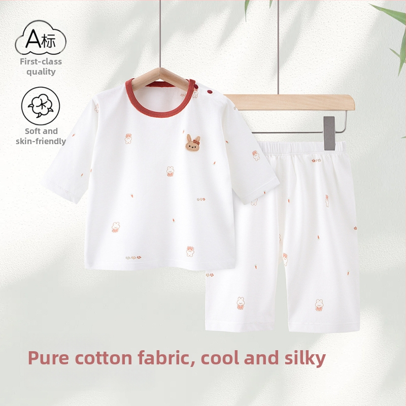 Set de vară pentru fete din bumbac 100%: tricou cu mânecă scurtă și pantaloni scurți, haine pentru acasă