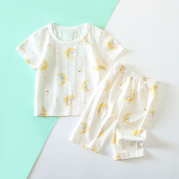 Set de vară din bumbac pentru bebeluși: tricou cu mânecă scurtă și pantaloni până la gleznă, respirabil, unisex, din două piese