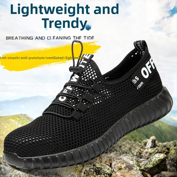 Pantofi de protecție de vară, cu plasă respirabilă și vârf din oțel, pentru muncă în șantier, stil casual
