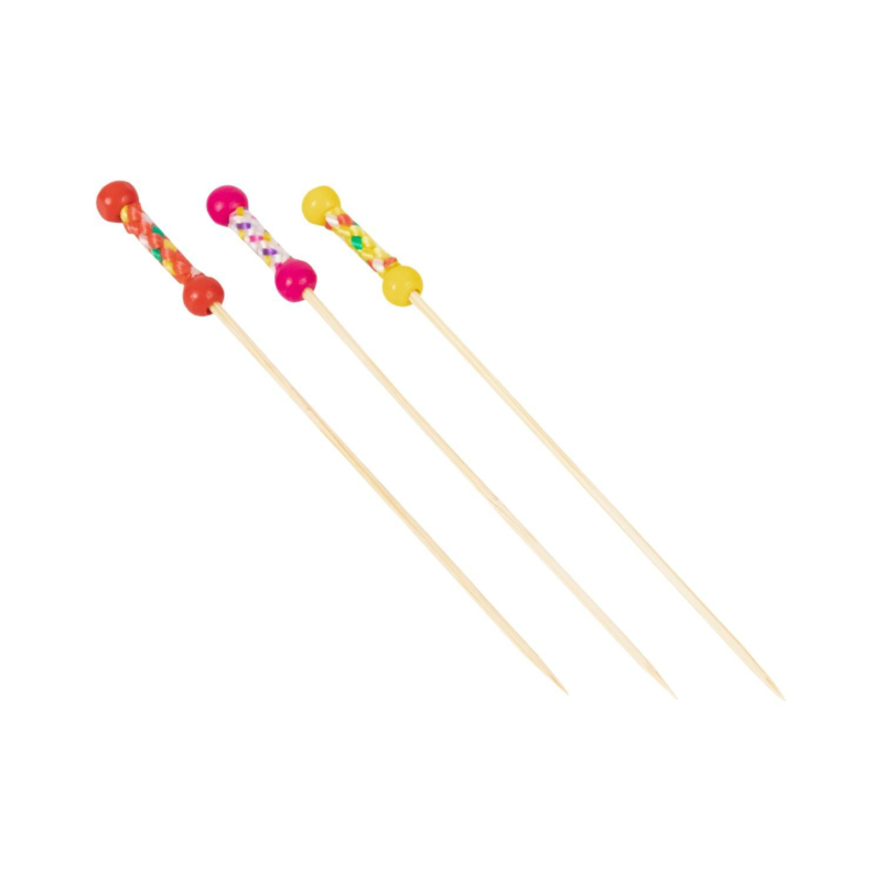 Bețișoare de fructe de unică folosință cu perle duble, 100 bucăți, roșu și galben, bețișoare de cocktail pentru fructe și platouri reci