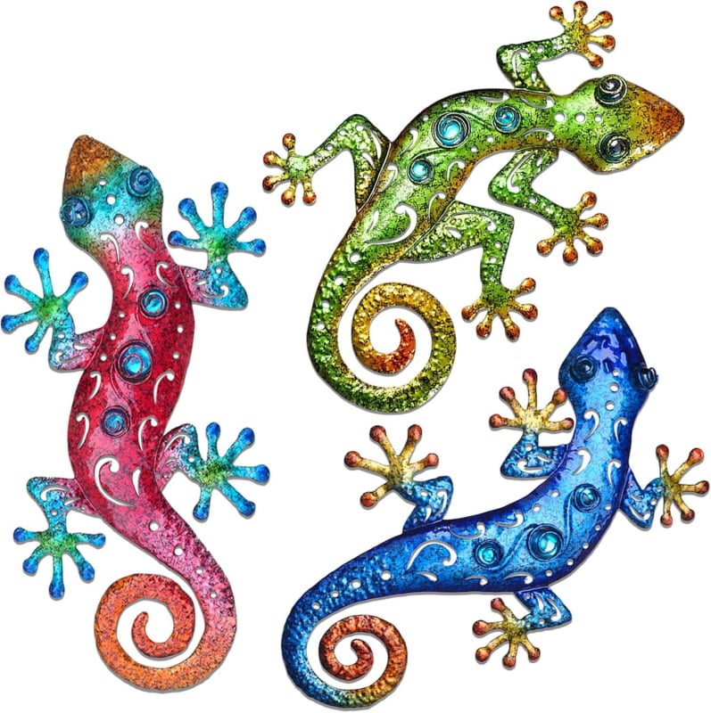 Gecko metalic 2D, decor de perete pentru exterior, pentru a fi agățat pe gardul din curte