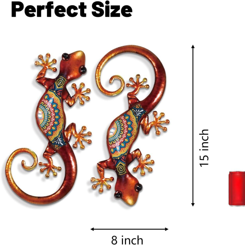 Gecko metalic 2D, decor de perete pentru exterior, pentru a fi agățat pe gardul din curte