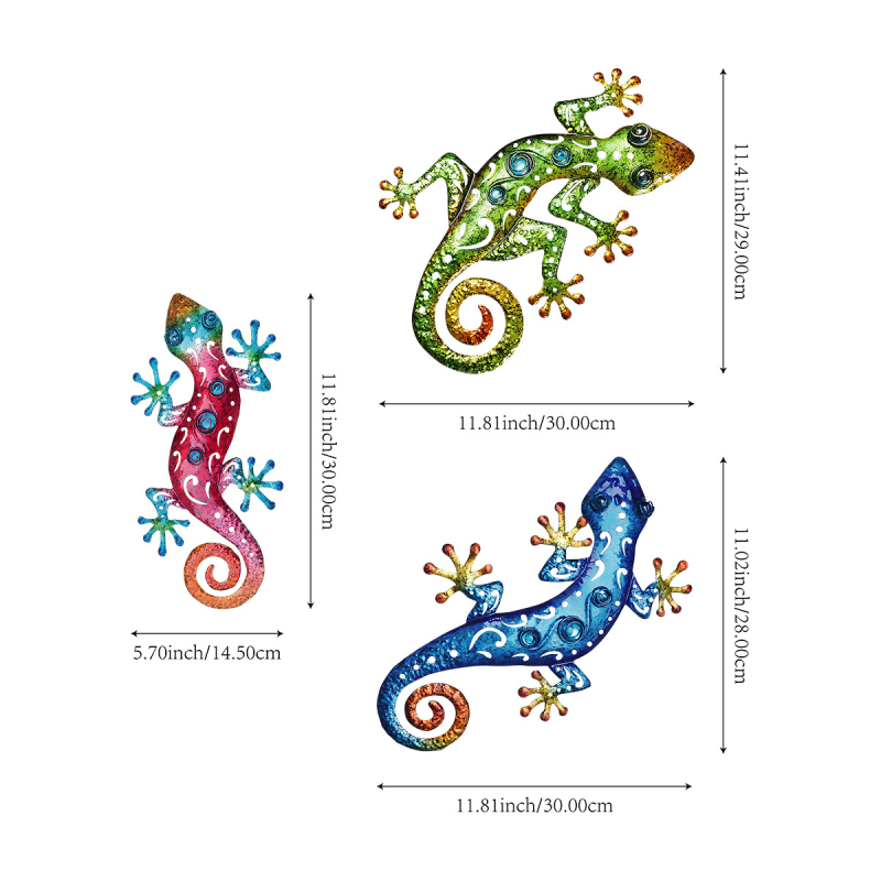 Gecko metalic 2D, decor de perete pentru exterior, pentru a fi agățat pe gardul din curte