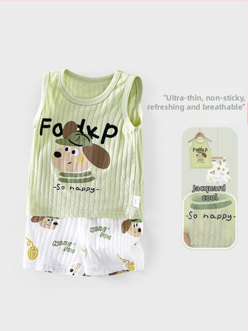 Dohikka Set de vară pentru bebeluși din două piese – bumbac 100%, top fără mâneci și pantaloni 3/4, imprimeu desen animat, pentru copii 1–3 ani