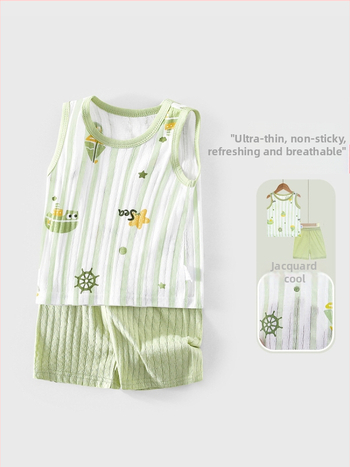Dohikka Set de vară pentru bebeluși din două piese – bumbac 100%, top fără mâneci și pantaloni 3/4, imprimeu desen animat, pentru copii 1–3 ani