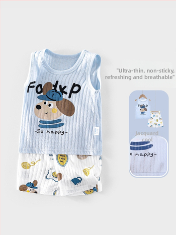 Dohikka Set de vară pentru bebeluși din două piese – bumbac 100%, top fără mâneci și pantaloni 3/4, imprimeu desen animat, pentru copii 1–3 ani