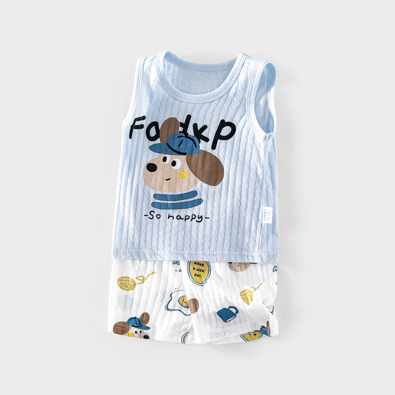 Dohikka Set de vară pentru bebeluși din două piese – bumbac 100%, top fără mâneci și pantaloni 3/4, imprimeu desen animat, pentru copii 1–3 ani