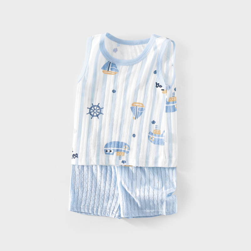 Dohikka Set de vară pentru bebeluși din două piese – bumbac 100%, top fără mâneci și pantaloni 3/4, imprimeu desen animat, pentru copii 1–3 ani