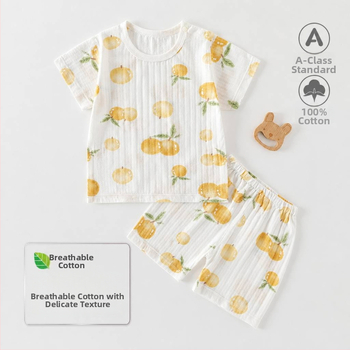 Set de vară pentru bebeluți din bumbac voal: două piese, tricou cu mânecă scurtă și pantaloni scurți, pijama
