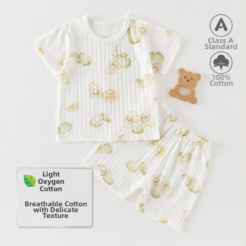 Set de vară pentru bebeluți din bumbac voal: două piese, tricou cu mânecă scurtă și pantaloni scurți, pijama
