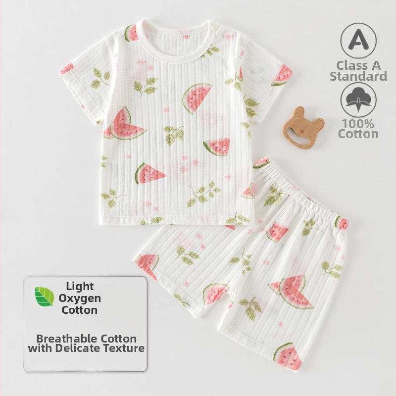 Set de vară pentru bebeluți din bumbac voal: două piese, tricou cu mânecă scurtă și pantaloni scurți, pijama