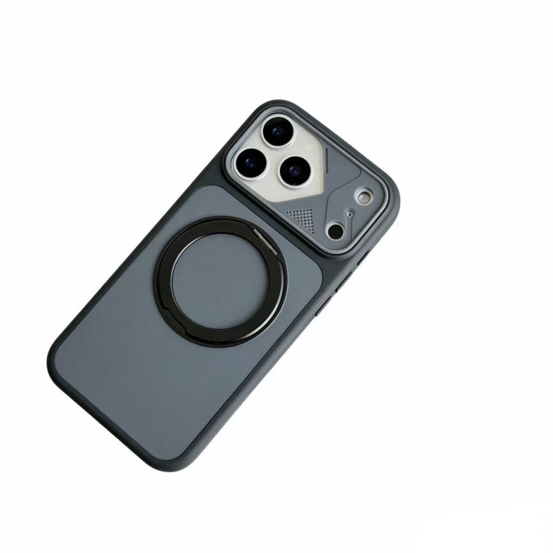 Suport magnetic rotativ la 360° cu design color-block, pentru husă iPhone 17 și iPhone 18 Pro Max, textură de piele
