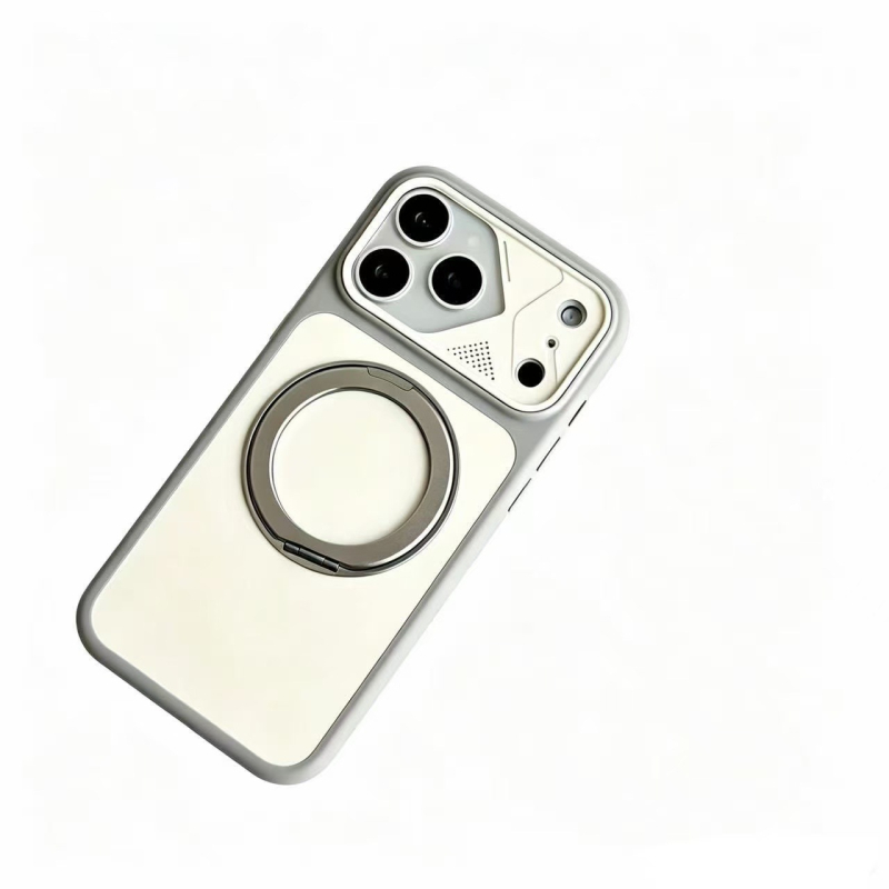 Suport magnetic rotativ la 360° cu design color-block, pentru husă iPhone 17 și iPhone 18 Pro Max, textură de piele