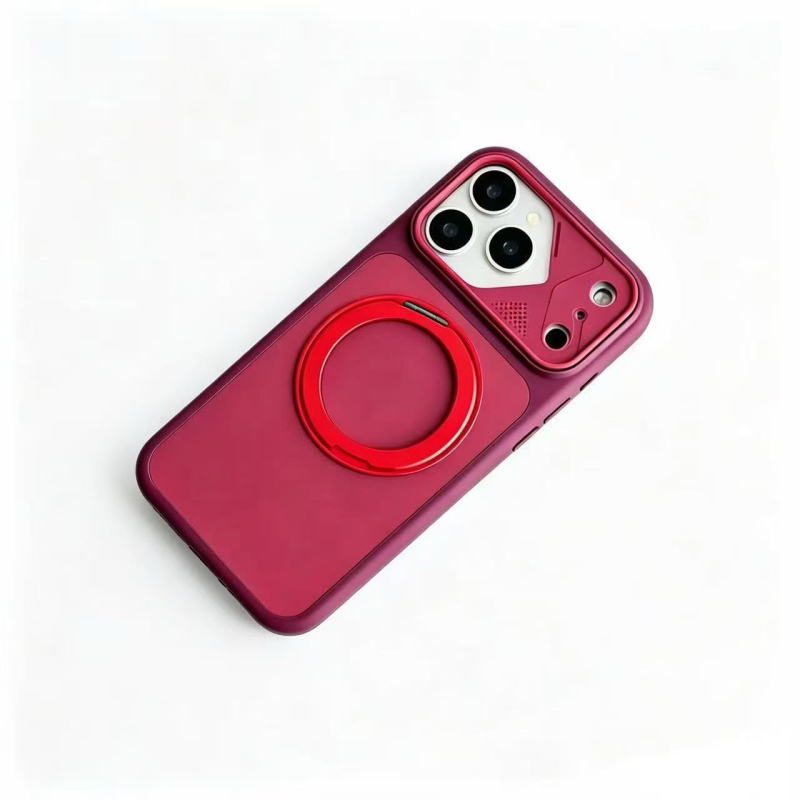 Suport magnetic rotativ la 360° cu design color-block, pentru husă iPhone 17 și iPhone 18 Pro Max, textură de piele