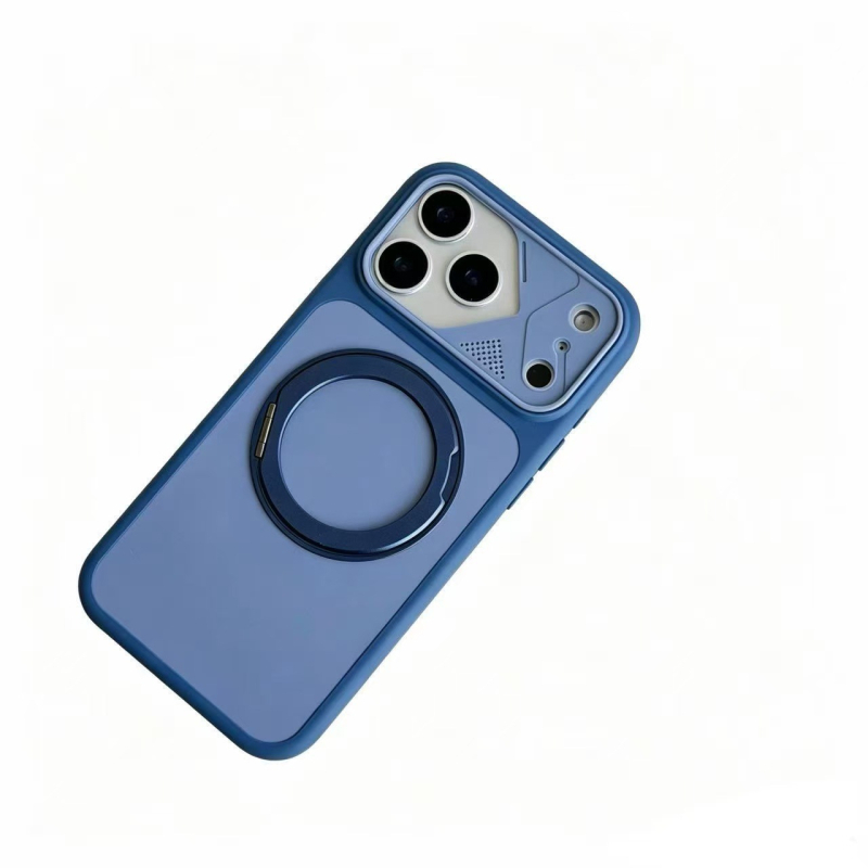Suport magnetic rotativ la 360° cu design color-block, pentru husă iPhone 17 și iPhone 18 Pro Max, textură de piele