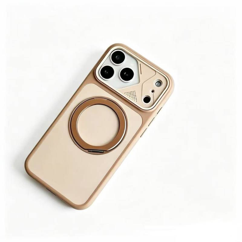 Suport magnetic rotativ la 360° cu design color-block, pentru husă iPhone 17 și iPhone 18 Pro Max, textură de piele