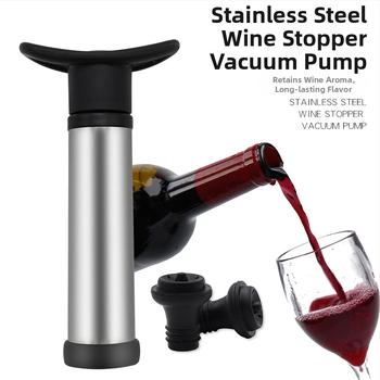 Dop de vin din oțel inoxidabil, pompă vid – set cu două dopuri pentru conservarea vinului roșu