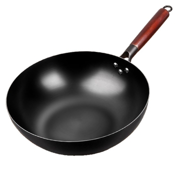 Tigaie wok mini din fier, antiaderentă, compatibilă cu plita cu inducție, diametru 30 cm