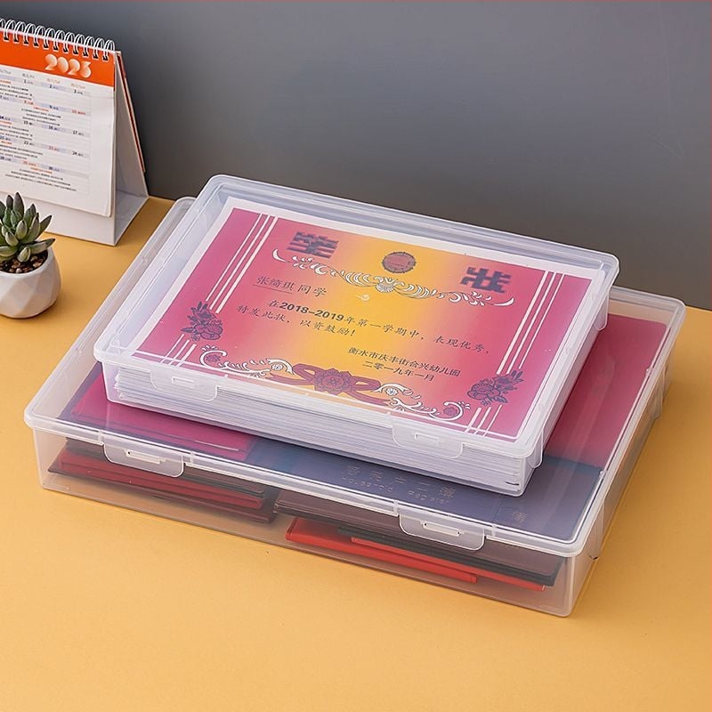 Cutie transparentă mare pentru depozitare mărgele, certificate și documente importante, cu capac – organizator casnic